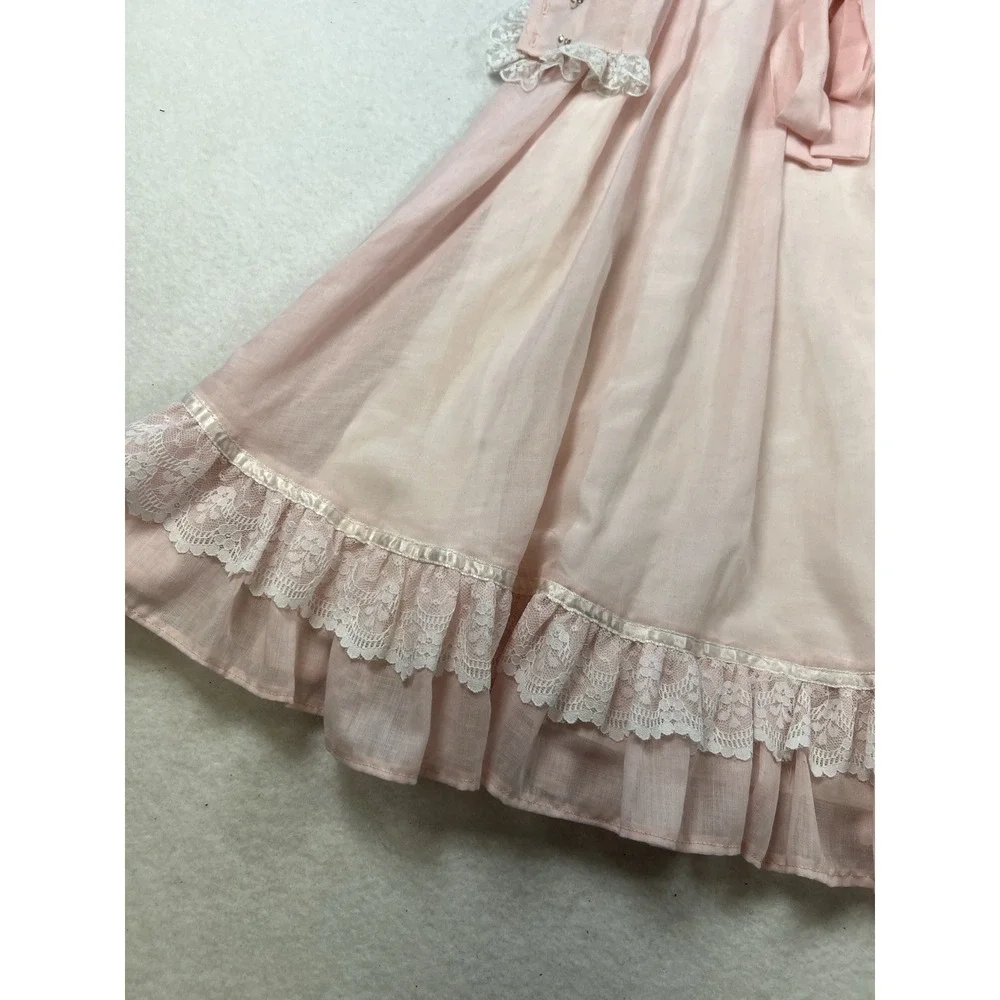 VTG 70's/ 80's Jeunes Filles GUNNE SAX Pink Lace Trim Dress Girls Size 5 - Picture 11 of 16